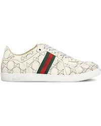 Gucci - Leather Sneakers With Allover Gg And Web Band - Lyst