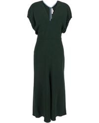 Victoria Beckham - Midi Dress With Ruched Sleeves And V Neck - Lyst