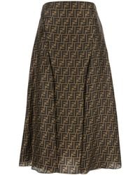 Fendi - Flared Midi Skirt With All-Over Ff Motif - Lyst