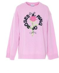 Ganni - Ring Of A Roses Print Logo Sweater - Lyst