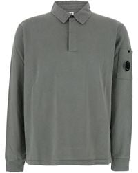 C.P. Company - Sweatshirt With Polo Shirt Style Collar And Logo Plaque On The Sleeve - Lyst