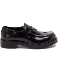 Prada - Chocolate Brushed Leather Loafers - Lyst