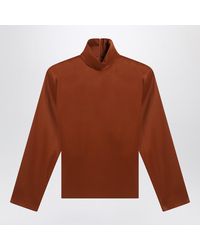 Saint Laurent - Caramel Silk-Blend Blouse - Lyst