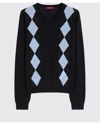Max Mara - Silk And Wool Pullover With Diamond Pattern - Lyst