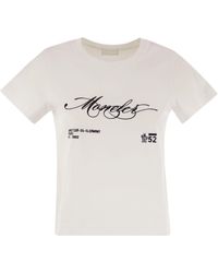 Moncler - Cotton T Shirt With Embroidered Cursive Logo - Lyst