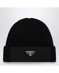 Prada - Wool And Re-Nylon Hat With Triangle Logo - Lyst