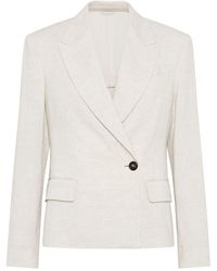 Brunello Cucinelli - Linen Sparkling Canvas Blazer With Monili - Lyst