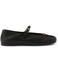 Prada - Nappa Leather Ballet Flats With Logo - Lyst
