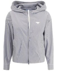 Prada - Striped Hooded Jacket - Lyst