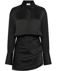 ANDAMANE - Satin Mini Shirt Dress With Draped Skirt - Lyst