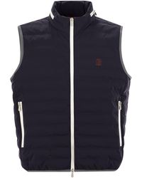 Brunello Cucinelli - Sleeveless Nylon Down Jacket With Logo And Removable Hood - Lyst