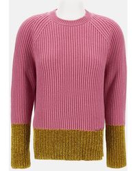 Marni - Color Block Wool Crew Neck Sweater With Exposed Stitching - Lyst