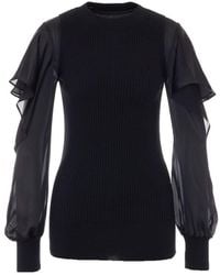 Sacai - Satin X Cotton Knit Pullover - Lyst