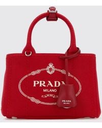 Prada - Mini Jardinière Canvas Bag With Printed Logo - Lyst
