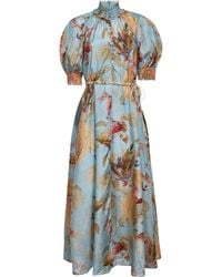Zimmermann - Aqua Palm Floral Habotai Silk Ascension Maxi Dress - Lyst