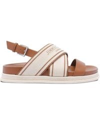 関税・送料込み【JIMMY CHOO】JOA FLAT SANDALS JIMMY CHOO Joa logo-print canvas and leather slingback