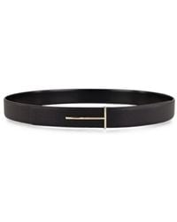 Tom Ford - Grained Leather And Spazzolato Leather Slim T Belt - Lyst