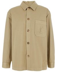 Saint Laurent - Shirt With Classic Collar And Cassandre Embroidery - Lyst