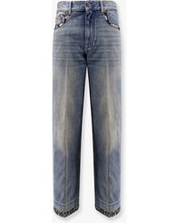 Valentino - Jeans With Floral Print Fabric Border Detail - Lyst