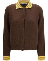 Prada - Sweater With A Classic Collar And Front Button Fastening - Lyst
