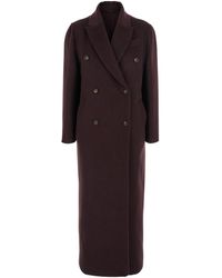 Brunello Cucinelli - Bordeaux Double-Breasted Coat With Peak Revers - Lyst