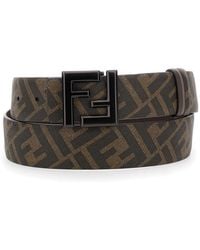 Fendi - Belt With Metallic Ff Logo Plaque On The Front And Ff Motif - Lyst