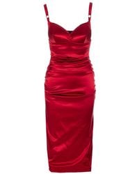 Dolce & Gabbana - Dolce&Gabbana Draped Satin Calf-Length Dress With Conical Cups - Lyst