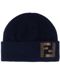 Fendi Ff Trim Fleece Wool Beanie in Black for Men | Lyst
