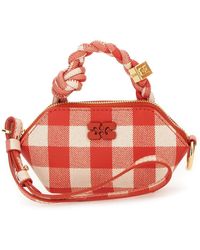 Ganni - 'Vichy' Nano Bag With Braided Handle And Logo Plaque - Lyst