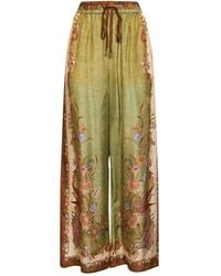 Zimmermann - Khaki Floral Scarf-Print Silk Habotai Indra Relaxed Trousers - Lyst