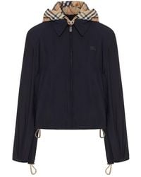 Burberry - Crop Jacket With Hood And Check Details - Lyst