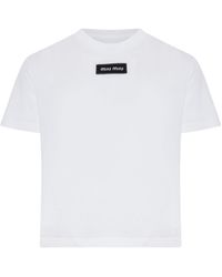 Miu Miu Logo-Appliqué Cotton T-Shirt in White | Lyst