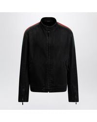 Gucci - Cotton Denim Biker Jacket With Web Trim - Lyst