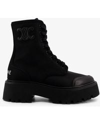 Celine - Bulky Nylon And Leather Ankle Boots - Lyst