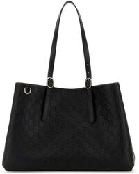 Gucci - Black Leather Large GG Emblem Shopping Bag - Lyst