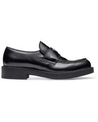 Prada - Chocolate Brushed Leather Loafers - Lyst