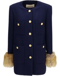 Valentino - Wool Tweed Caban Coat - Lyst