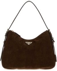 Prada - Dark Suede Shoulder Bag - Lyst