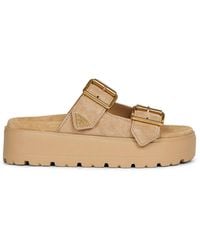 Prada - Calzature Ecru Suede Leather Double-Strap Sandals - Lyst
