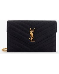 Saint Laurent - Envelope Grain-De-Poudre Leather Clutch Bag With Cassandre Chain - Lyst