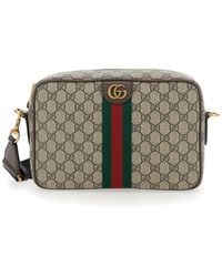 Gucci - 'Ophidia' Crossbody Bag With Adjustable Strap And Gg Plate With Web Detail On The Front - Lyst