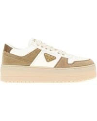 Prada - Two-Tone Leather And Suede Downtown Bold Sneakers - Lyst