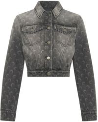 Marine Serre - Faded Cropped Denim Jacket - Lyst
