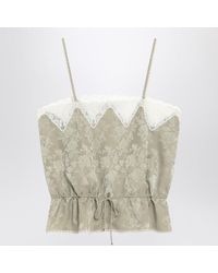Tシャツ・カットソー CHLOE LIGHT GREEN SILK JACQUARD TOP WITH ROSES Chloe Silk Roses Jacquard Top in Deep Water | FWRD