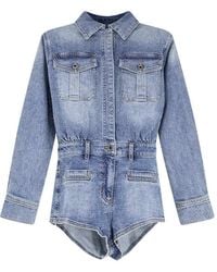 Self-Portrait - Rhinestone Denim Playsuit - Lyst