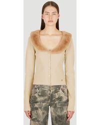 Blumarine - Faux Fur Trim Cardigan - Lyst
