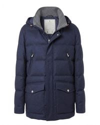 Brunello Cucinelli - Bonded Wool Flannel Down Parka With Detachable Hood - Lyst