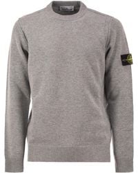 Stone Island - Crew-Neck Jumper With Reverse Stitch Details - Lyst