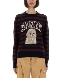 Ganni - Striped Shirt With Poodle - Lyst
