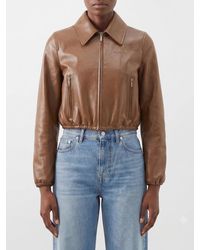 Gucci - Cropped Lamb Leather Jacket With Zip Closure - Lyst